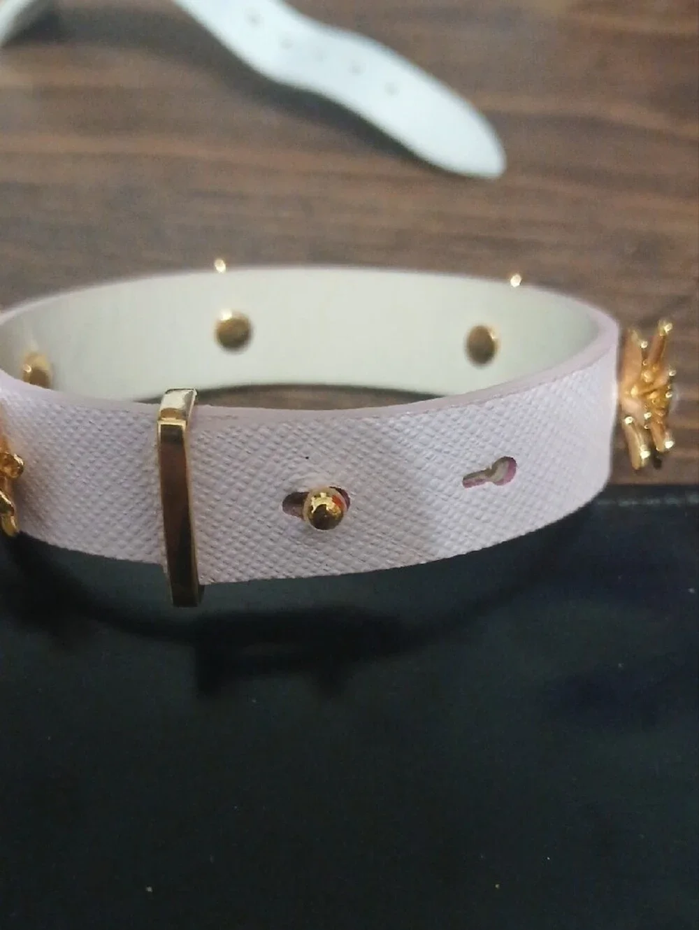 Kate Spade NWT Women's Pink Leather Cuff Bracelet with Gold And Rhinestone Flowe